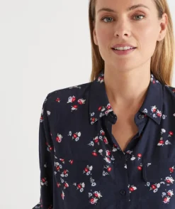 Sussan Tops|Shirts & Blouses>Floral Print Long Sleeve Shirt - MIDNIGHT