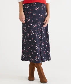 Sussan Skirts>Floral Print Slip Midi Skirt - MIDNIGHT