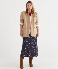 Sussan Skirts>Floral Print Slip Midi Skirt - MIDNIGHT