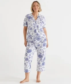 Sussan Pyjama Sets>Floral Toile 3/4 Pyjama Set WHITE