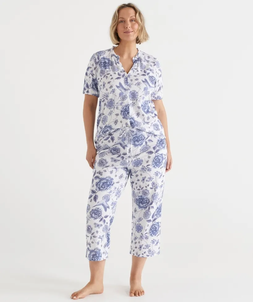 Sussan Pyjama Sets>Floral Toile 3/4 Pyjama Set WHITE
