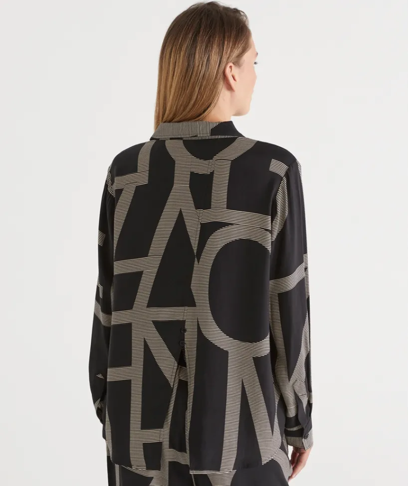 Sussan Tops|Shirts & Blouses>Geometric Print Long Sleeve Shirt BLACK