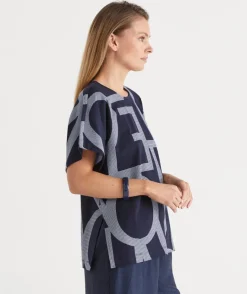 Sussan Tops>Geometric Print Short Sleeve Tee INK