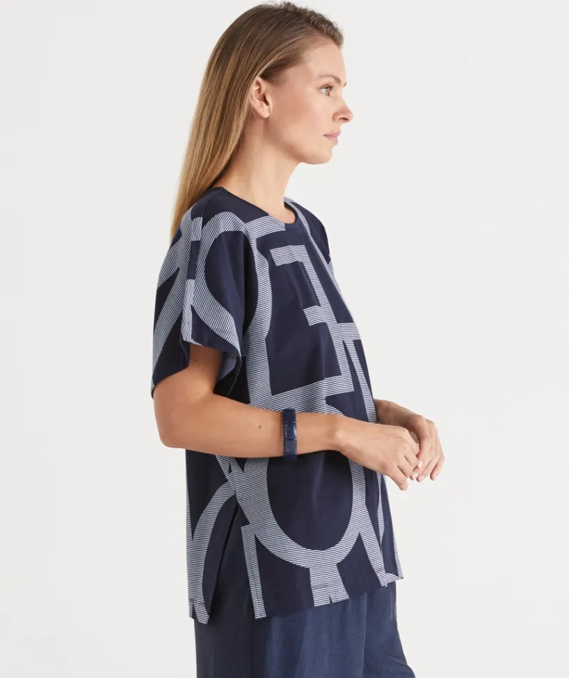 Sussan Tops>Geometric Print Short Sleeve Tee INK