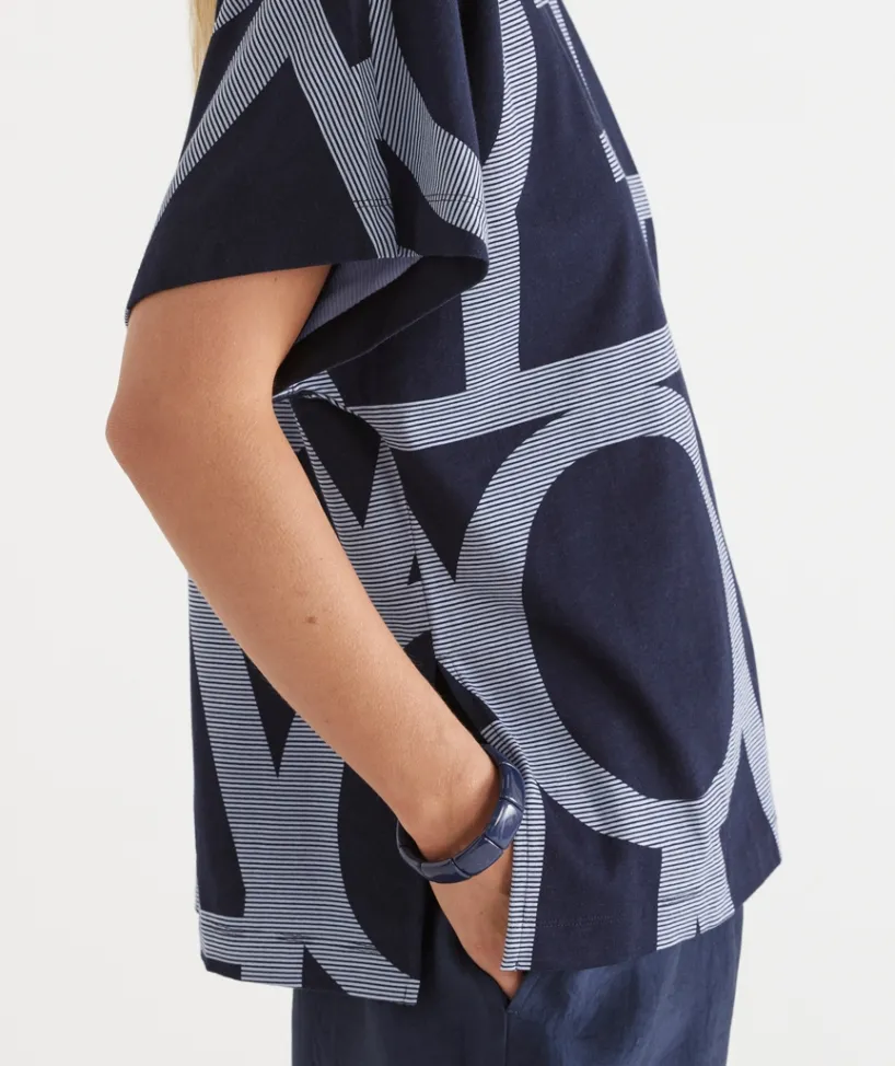 Sussan Tops>Geometric Print Short Sleeve Tee INK