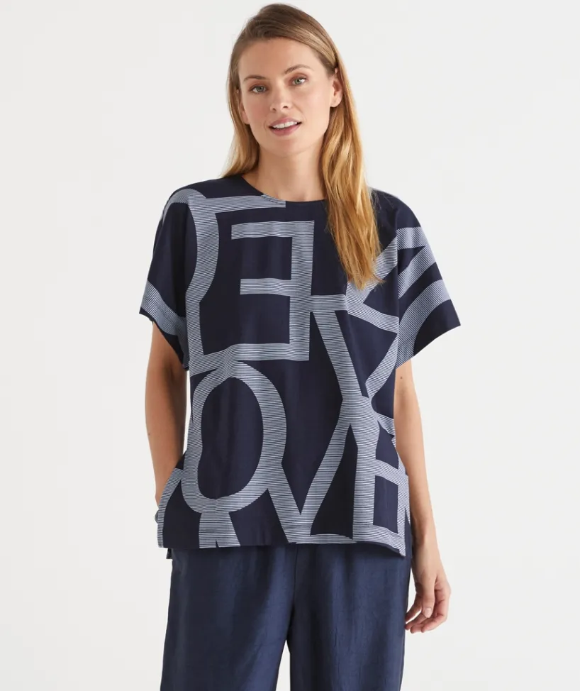 Sussan Tops>Geometric Print Short Sleeve Tee INK