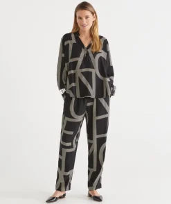 Sussan Pants>Geometric Print Tapered Pant BLACK