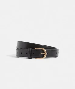 Sussan Belts>Gold Buckle Leather Belt BLACK