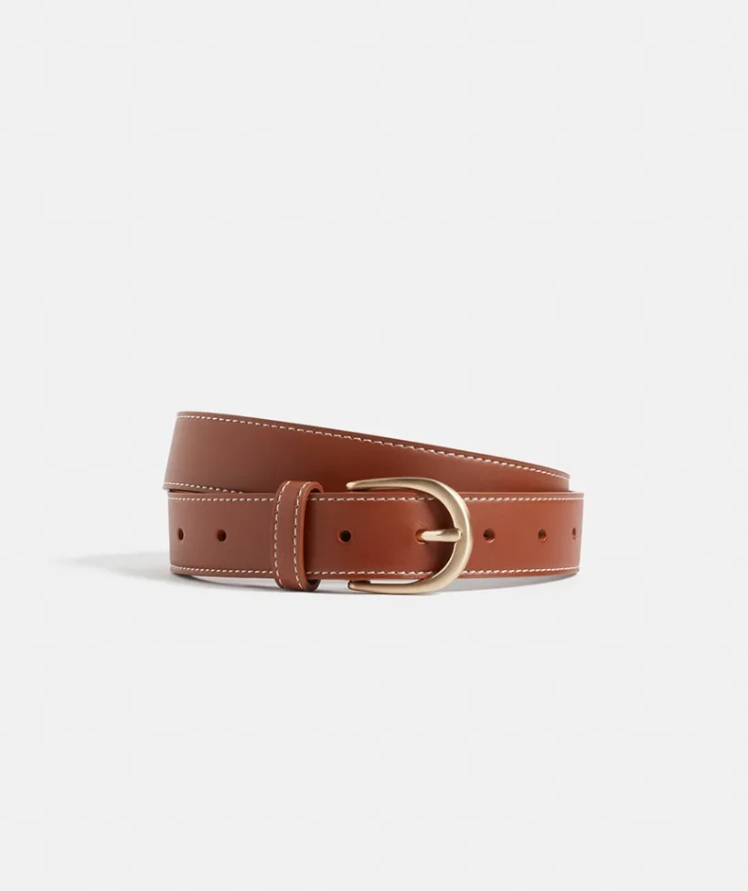 Sussan Belts>Gold Buckle Leather Belt TAN
