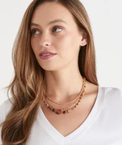 Sussan Jewellery>Gold Layered Wooden Beaded Necklace NATURAL