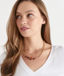 Sussan Jewellery>Gold Layered Wooden Beaded Necklace NATURAL