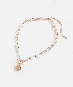 Sussan Jewellery>Pearl Chain Fob Necklace GOLD