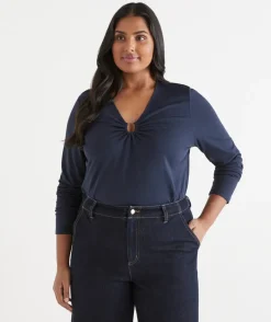 Sussan Tops>Hardware Detail Long Sleeve Top - Navy INK