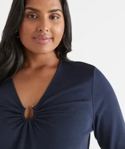 Sussan Tops>Hardware Detail Long Sleeve Top - Navy INK