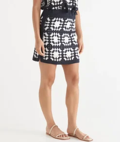 Sussan Matching Sets|Knitwear>Knit Crochet Mini Skirt NAVY/WHITE