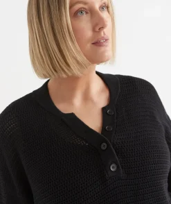 Sussan Tops|Knitwear>Knit Henley Short Sleeve Top