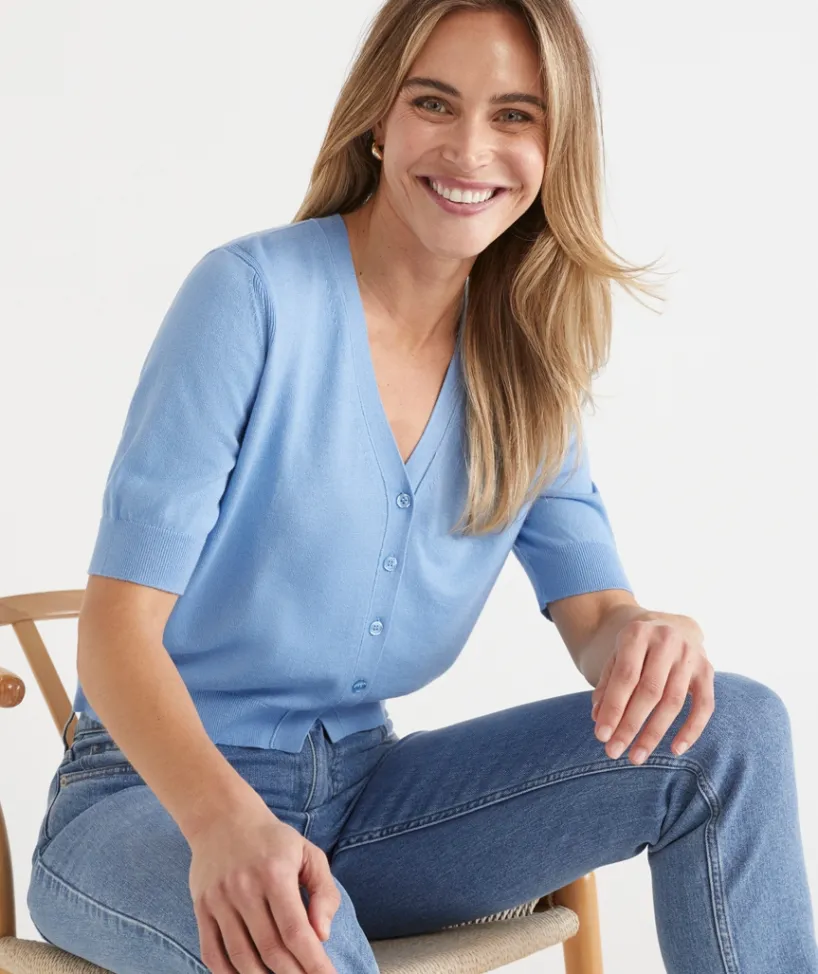 Sussan Tops|Knit Cardigans>Knit Short Sleeve V Neck Cardigan