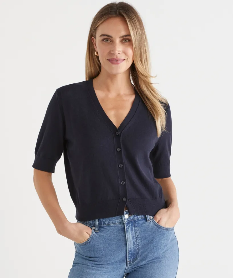 Sussan Tops|Knit Cardigans>Knit Short Sleeve V Neck Cardigan
