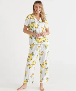 Sussan Pyjama Sets>Lemon Print Short Sleeve Novelty Pyjama Set WHITE