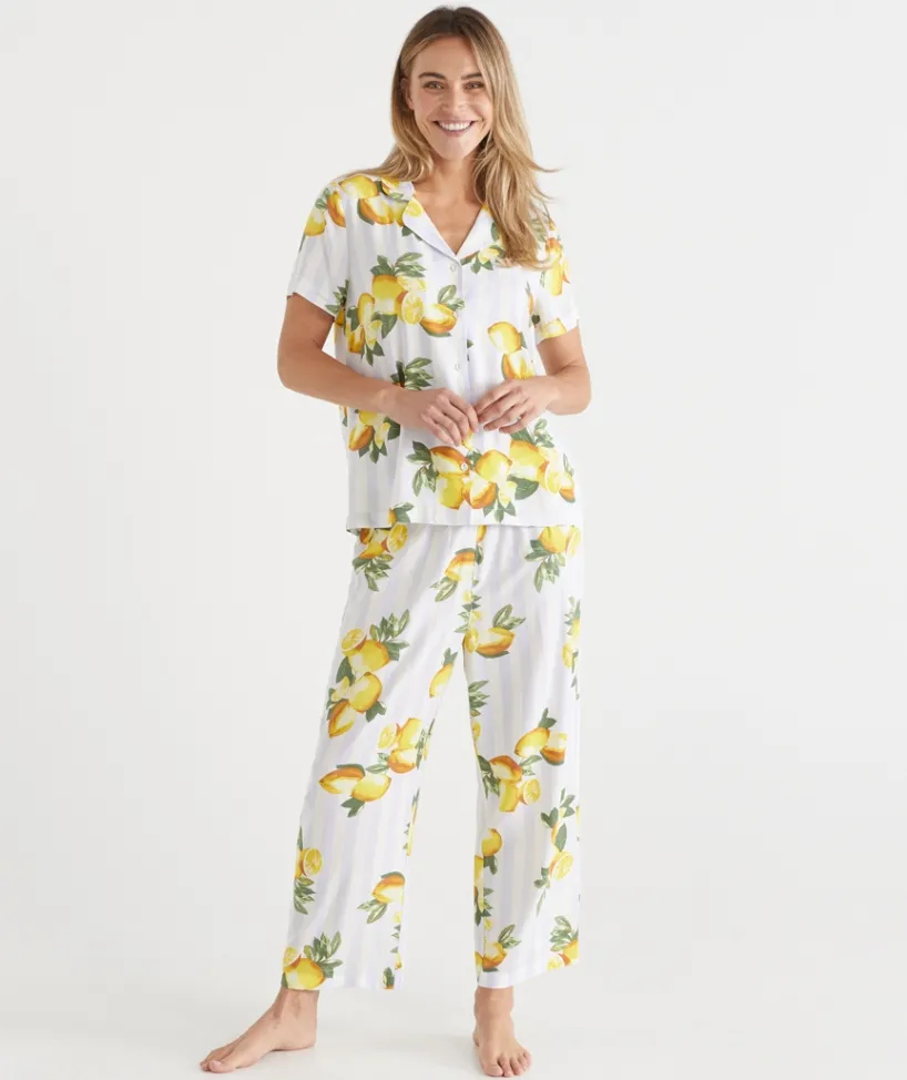 Sussan Pyjama Sets>Lemon Print Short Sleeve Novelty Pyjama Set WHITE