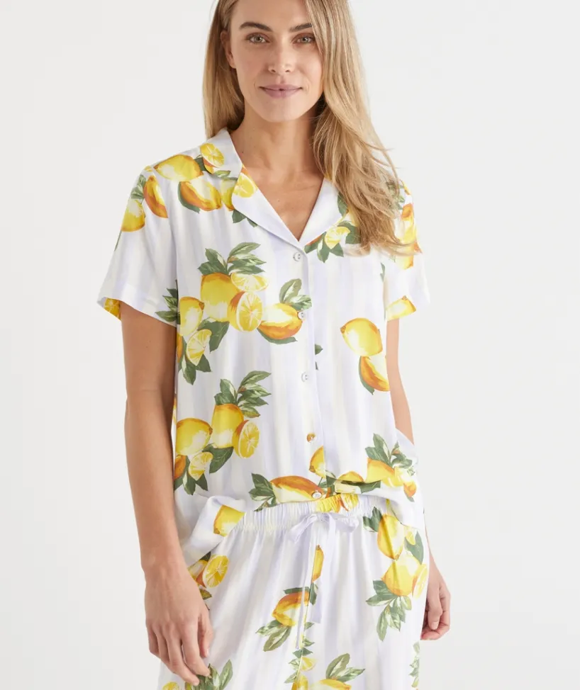 Sussan Pyjama Sets>Lemon Print Short Sleeve Novelty Pyjama Set WHITE