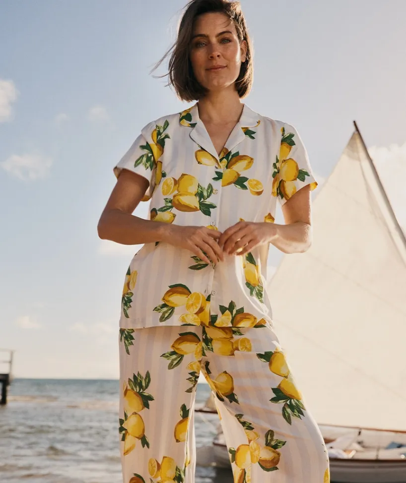 Sussan Pyjama Sets>Lemon Print Short Sleeve Novelty Pyjama Set WHITE