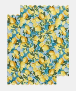 Sussan Gift & Wellbeing>Lemon Print Tea Towel Set - BLUE