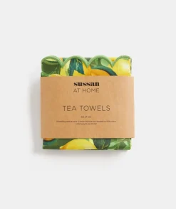 Sussan Gift & Wellbeing>Lemon Print Tea Towel Set - GREEN