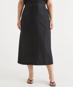 Sussan Skirts>Linen Column Midi Skirt BLACK