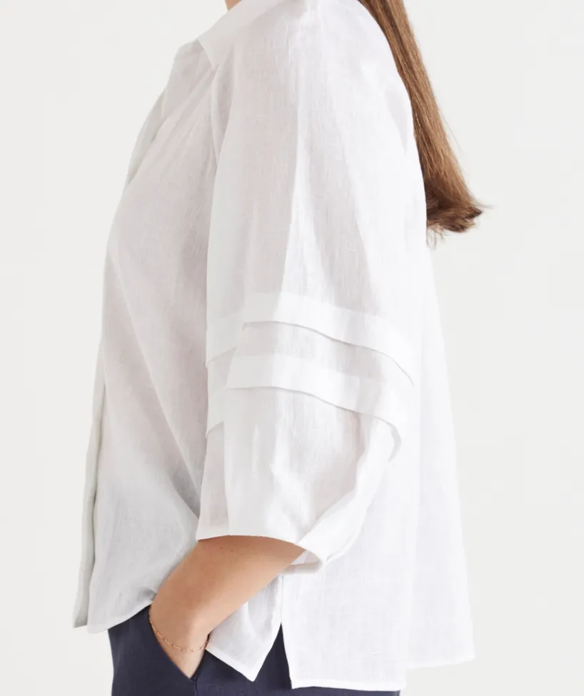 Sussan Shirts & Blouses|Tops>LINEN PLEAT DETAIL SHIRT
