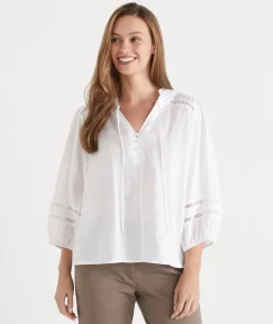 Sussan Tops|Shirts & Blouses>LINEN TRIM DETAIL TOP