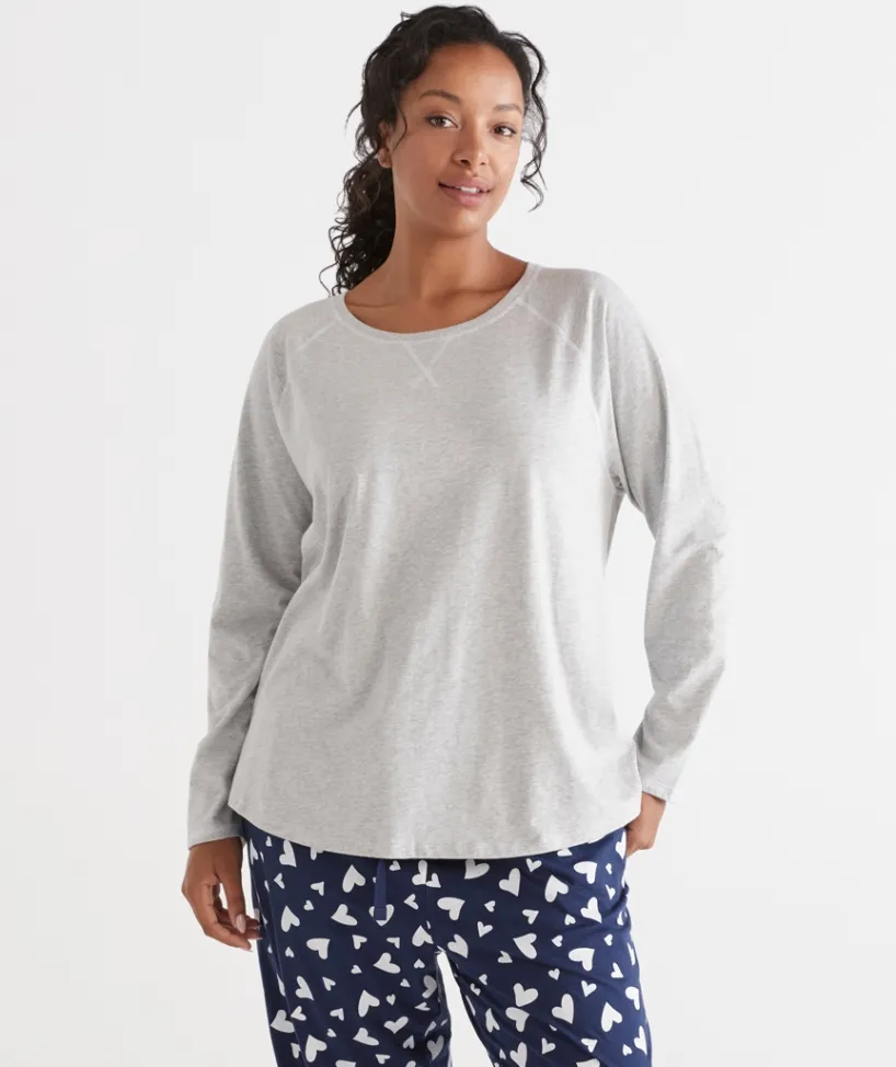 Sussan Women's Pyjama Tops>Long Sleeve Contrast Pyjama Top SILVER MARLE
