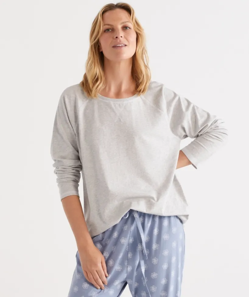 Sussan Women's Pyjama Tops>Long Sleeve Contrast Pyjama Top SILVER MARLE
