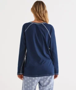 Sussan Women's Pyjama Tops|Everyday Icons>Long Sleeve Contrast Pyjama Top NAVY