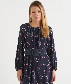 Sussan Dresses>Long Sleeve Floral Shift Dress MIDNIGHT