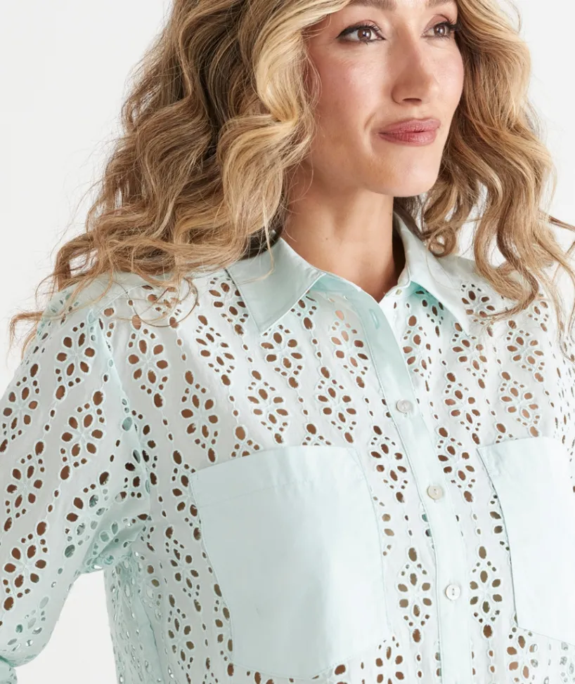 Sussan Tops|Shirts & Blouses>Long Sleeve Lace Shirt SPEARMINT