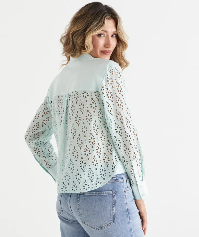 Sussan Tops|Shirts & Blouses>Long Sleeve Lace Shirt SPEARMINT