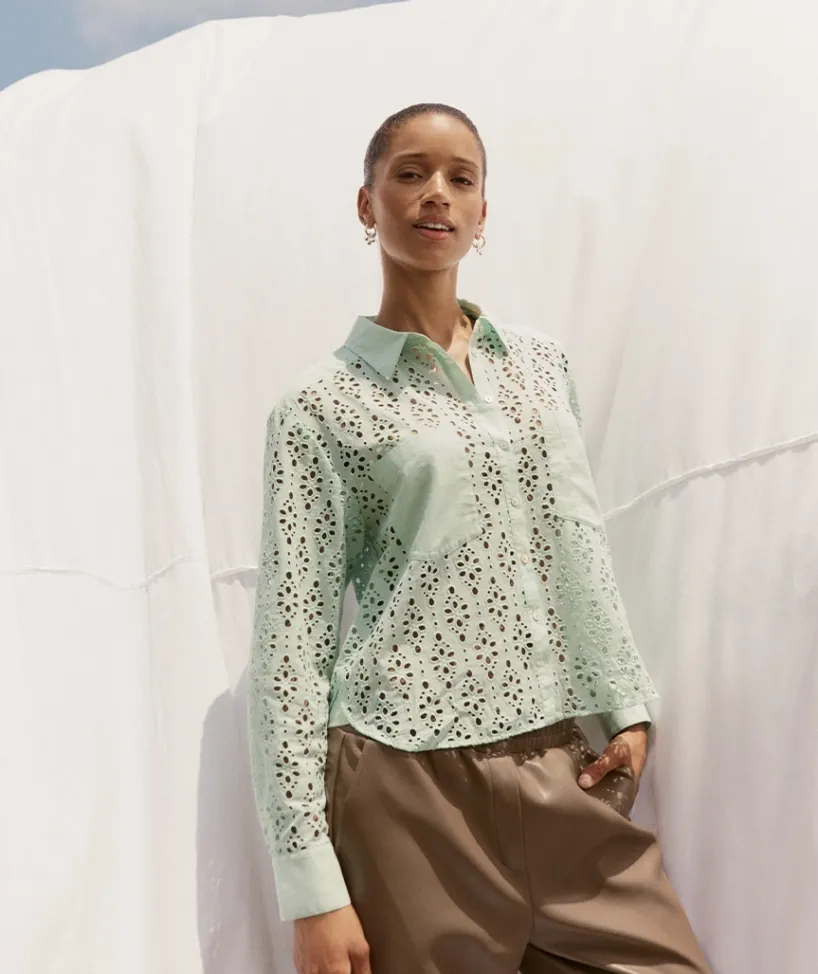 Sussan Tops|Shirts & Blouses>Long Sleeve Lace Shirt SPEARMINT
