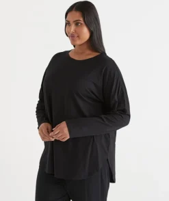 Sussan Tops|T-Shirts>Long Sleeve Longline Tee