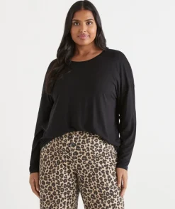 Sussan Tops|T-Shirts>Long Sleeve Pleat Back Tee