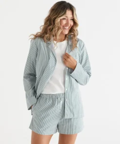 Sussan Women's Pyjama Tops>Long Sleeve Stripe Pyjama Shirt GREEN