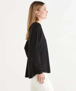 Sussan Tops|T-Shirts>Long Sleeve V Neck Pleat Back Tee
