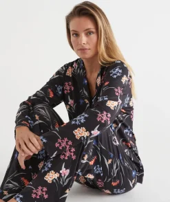 Sussan Pyjama Sets>Long Sleeve Winter Bloom Floral Pyjama Set - BLACK