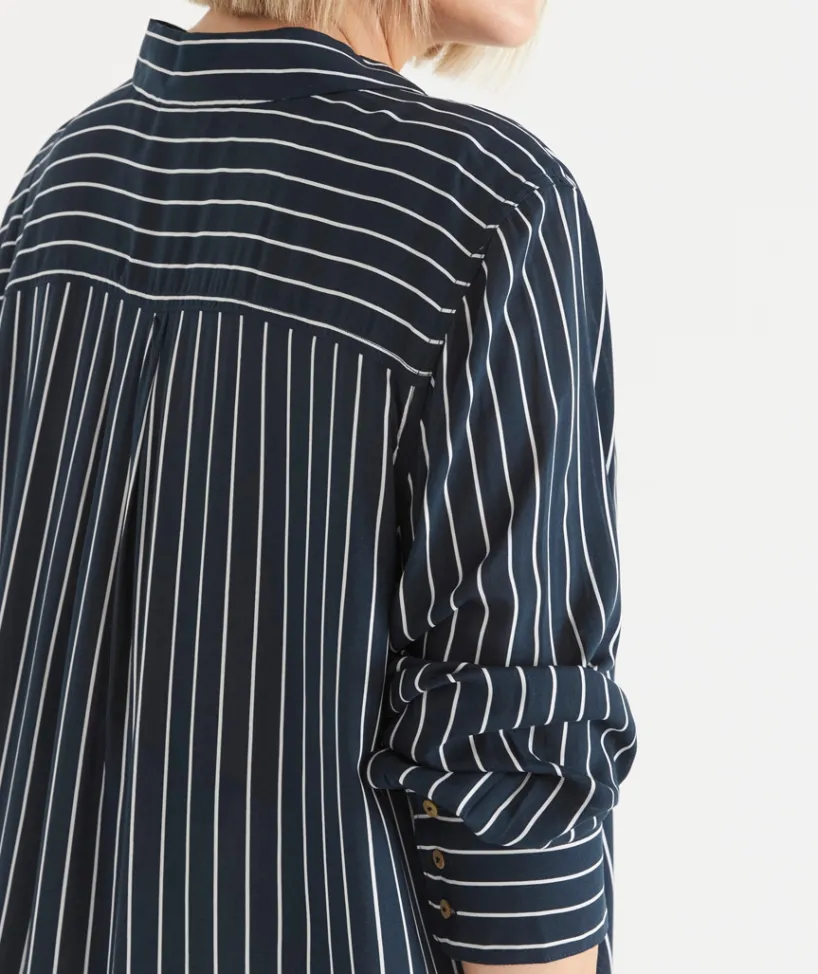 Sussan Tops|Shirts & Blouses>Longline Curved Hem Stripe Shirt