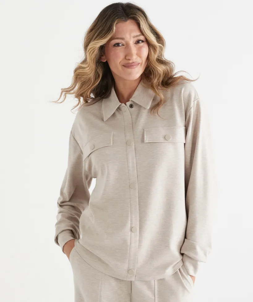Sussan Loungewear|Tops>Lounge Shacket COFFEE MARLE