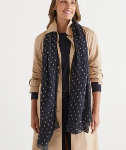 Sussan Knit Accessories|Scarves>Foil Spot Plisse Scarf MIDNIGHT