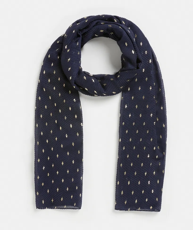 Sussan Knit Accessories|Scarves>Foil Spot Plisse Scarf MIDNIGHT
