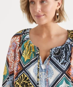 Sussan Tops|Matching Sets>Mosaic Print 3/4 Sleeve Blouse MULTI