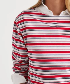 Sussan Tops>Multi Stripe Long Sleeve Top - Red ROUGE
