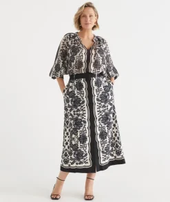 Sussan Matching Sets|Skirts>Noir Bloom Button Midi Skirt BLACK